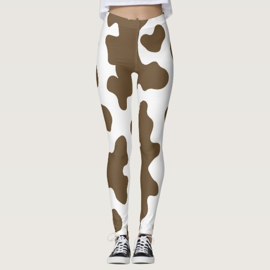Rustiek Bruin & Wit Koe Print Land Western Leggings (Voorkant)