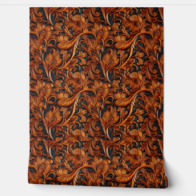 Rustiek Bruin zwart bewerkt leer Behang (Afrollen)