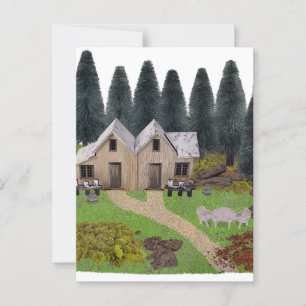 Rustiek chalet voor zomerkamperen in het bos briefkaart