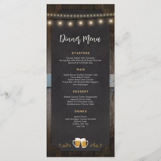 Rustiek Cheers en Beers 4x9 Diner Menu (Voorkant)