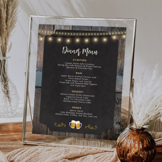 Rustiek Cheers en bieren thema 8x10 Diner Menu Poster