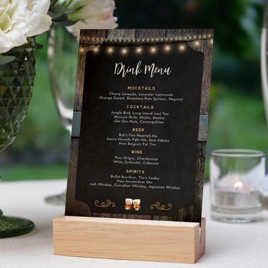 Rustiek Cheers Whiskey Shot Thema 5x7 Drink Menu