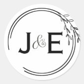 Rustiek Chic Leaf Ampersand Paar Initialen Script Ronde Sticker (Voorkant)