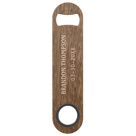 Rustiek Chic Medium Taupe Bruin Hout Grain Patroon Speed Flessenopener (Voorkant)