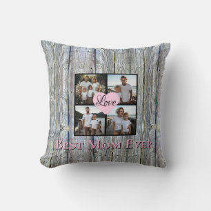 Rustiek chic Personaliseer 4 foto Beste moeder ooi Kussen