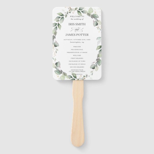 Rustiek Chique groen krans bruiloft programma Handwaaier (Voorkant)