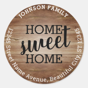 Rustiek Chique Home Sweet Home Moving Retouradres Ronde Sticker
