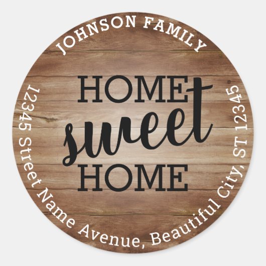 Rustiek Chique Home Sweet Home Moving Retouradres Ronde Sticker (Voorkant)