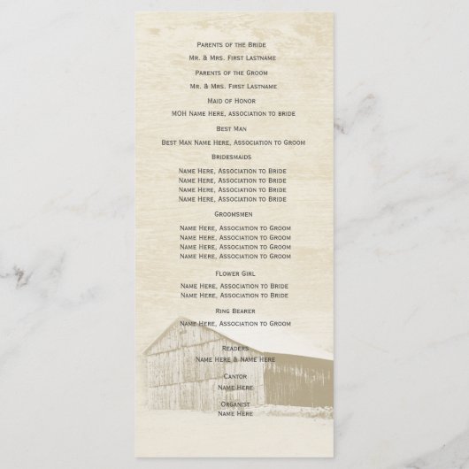 Rustiek Country Barn Trouwprogramma Programma (Achterkant)