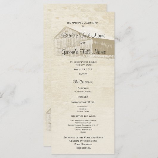 Rustiek Country Barn Trouwprogramma Programma (Voorkant / Achterkant)