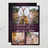 RUSTIEK Dank u Bruiloft FOTO COLLAGE Paarse Bedankkaart (Voorkant / Achterkant)