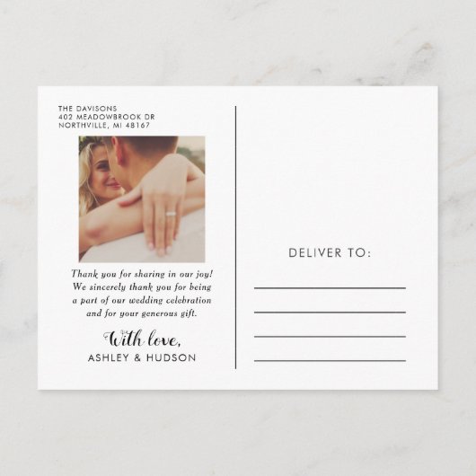 Rustiek dank u geborsteld script bruiloft foto briefkaart (Achterkant)