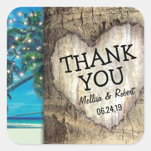 Rustiek dank u Tropical Beach bruiloft Vierkante Sticker (Voorkant)