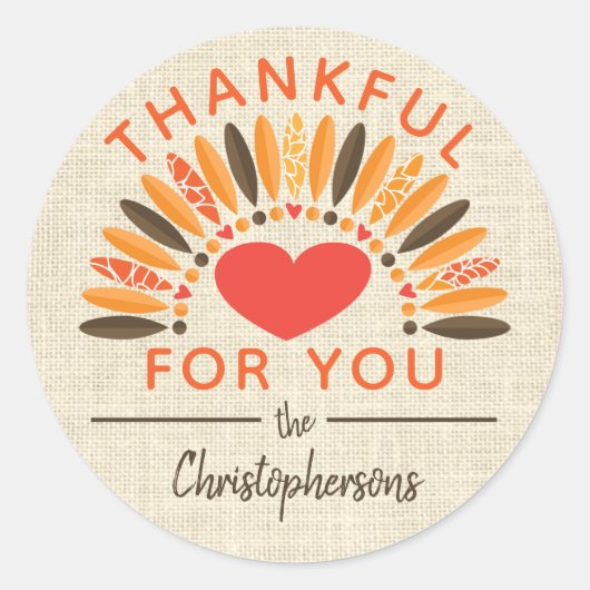 Rustiek DANKBAAR VOOR U Naam Thanksgiving Ronde Sticker (Voorkant)