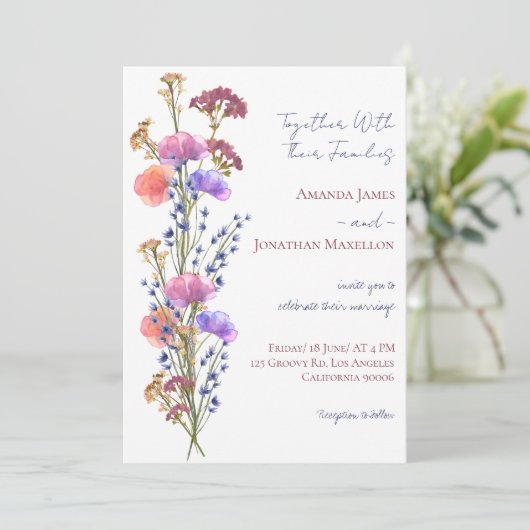 Rustiek Delicaat Acryl Bloemen Boeket Bruiloft Kaart (Staand voorkant)