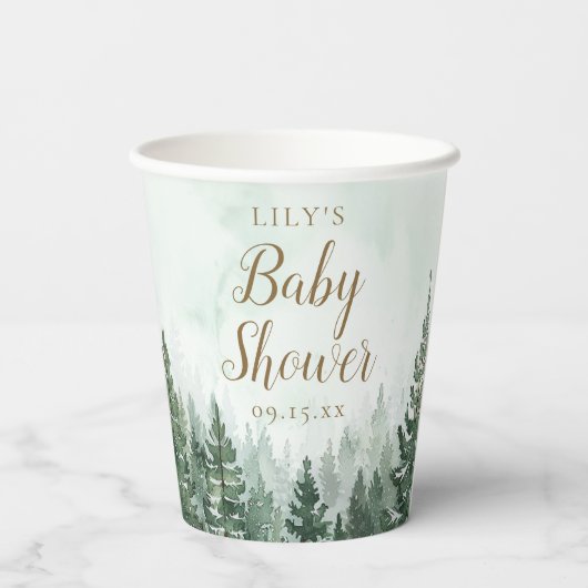 Rustiek dennenboom bos Baby shower Papieren Bekers (Achterkant)