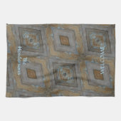 Rustiek Diamantpatroon Verouderd Hout Bruin Blauw Theedoek (Horizontaal)