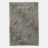 Rustiek Diamantpatroon Verouderd Hout Bruin Blauw Theedoek (Verticaal)