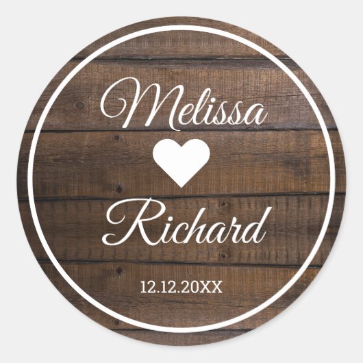 Rustiek Donker Hout Land Wedding Favoriet Ronde Sticker (Voorkant)