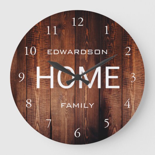 Rustiek donker hout patroon Home script familienaa Grote Klok (Voorkant)