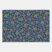 Rustiek Donkerrood Blauw Groen Kerst Holly Patroon Inpakpapier Vel (Voorkant 3)