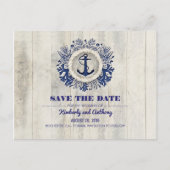 Rustiek Driftwood Nautical Navy Beach Save the Dat Aankondigingskaart (Voorkant)