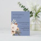 Rustiek Dusty Blue en Boho Wildflower Bruiloft Briefkaart (Staand voorkant)