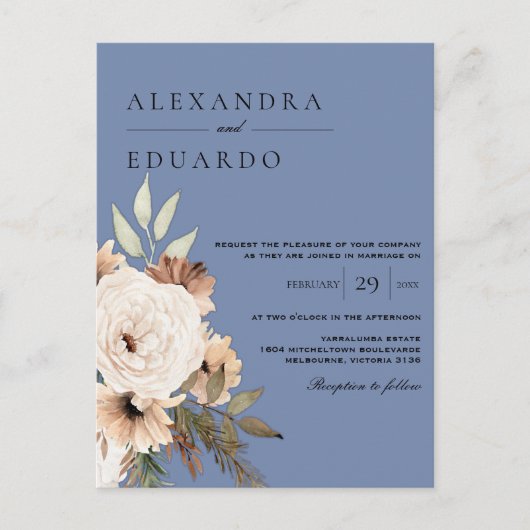 Rustiek Dusty Blue en Boho Wildflower Bruiloft Briefkaart (Voorkant)