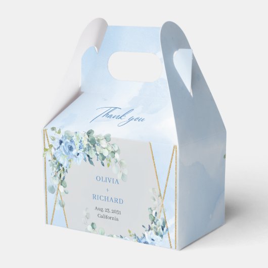 Rustiek Dusty Blue Floral eucalyptus goud lijst Bedankdoosjes (Achterkant)