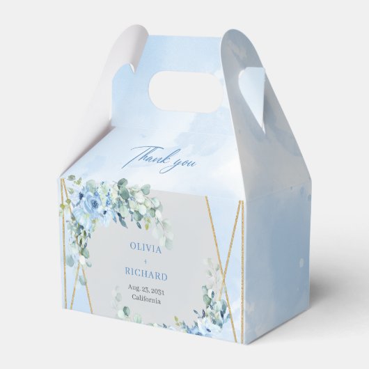 Rustiek Dusty Blue Floral eucalyptus goud lijst Bedankdoosjes (Voorkant Zijde)