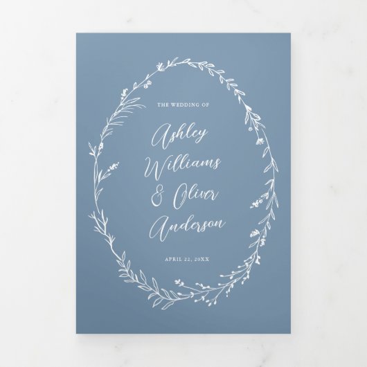 Rustiek Dusty Blue Wildflower Boho Foto Bruiloft Drieluik Uitnodiging (Cover)