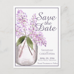 Rustiek Dusty Paarse Lilacs Bruiloft Save the Date Uitnodiging Briefkaart
