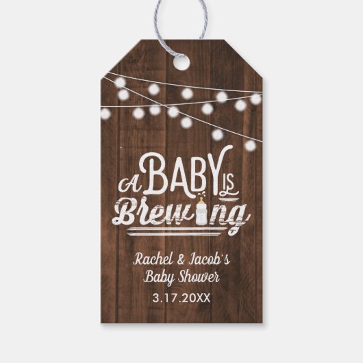 Rustiek Een Baby is Baby shower brouwen Cadeaulabel (Voorkant)