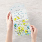 Rustiek Eenvoudig Blauw Geel Poppies Waterverf All In One Uitnodiging (Afscheurbaar)