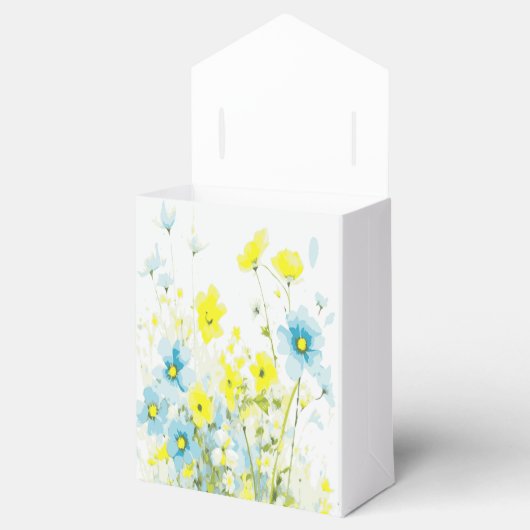 Rustiek Eenvoudig Blauw Geel Poppies Waterverf Bedankdoosjes (Geopend)