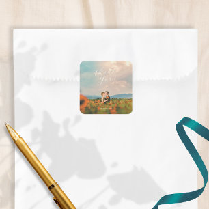 Rustiek Eenvoudig Blauw Geel Poppies Waterverf Vierkante Sticker