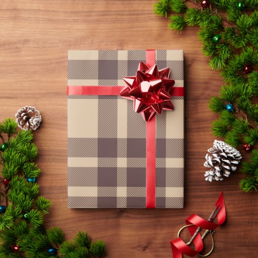 Rustiek Eenvoudig Bruin Plaid Kerstmis Cadeaupapier (Feestdagen Geschenken)