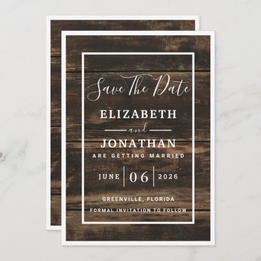 Rustiek Eenvoudig Elegant Schuur Hout Save The Dat Kaart (Voorkant / Achterkant)