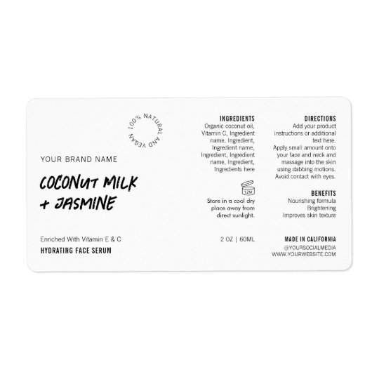 Rustiek Eenvoudig Zwart Wit 2OZ Druppelflesetiket Etiket (Voorkant)