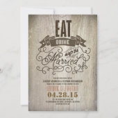 Rustiek eet drink en getrouwd trouwuitnodiging zij kaart (Voorkant)