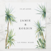 Rustiek eiland Palm Tree Beach Bruiloft Wijn Etiket (Enkel label)
