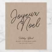 Rustiek Elegant Beige & Zwart Joyeux Noel Kerstmis Wijn Etiket (Enkel label)