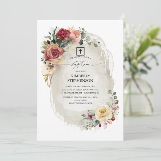 Rustiek Elegant Bloemen Doop Kaart (Staand voorkant)