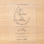 Rustiek Elegant Bloemen Schets Bruiloft Acryl Uitnodigingen (Voorkant)