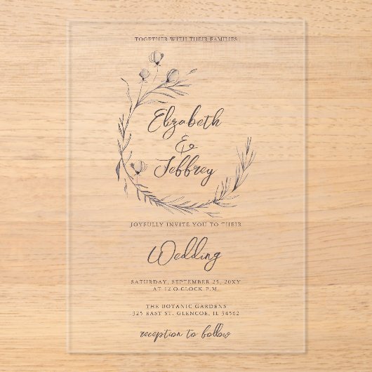 Rustiek Elegant Bloemen Schets Bruiloft Acryl Uitnodigingen (Voorkant)