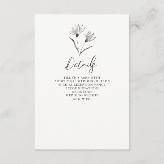 Rustiek Elegant Bloemen Schets Bruiloft Informatiekaartje (Voorkant)