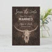 Rustiek Elegant Bruin Western Bull Skull Save The Date (Staand voorkant)