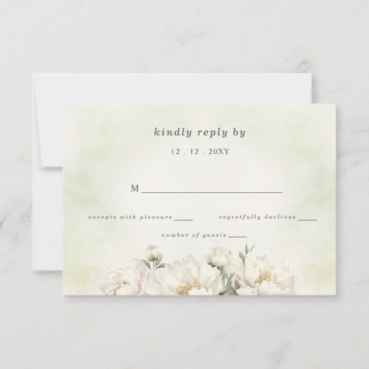 Rustiek Elegant groen wit bloemenbruiloft RSVP Kaartje (Voorkant)