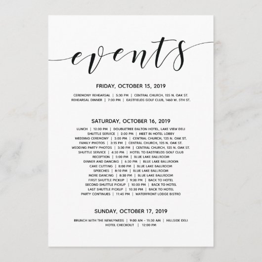 Rustiek Elegant Huwelijk Welkom en Reisschema Kaar Programma (Achterkant)