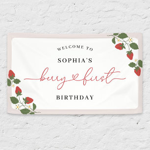 Rustiek Elegant Meisje Berry Eerste Verjaardag Wel Spandoek